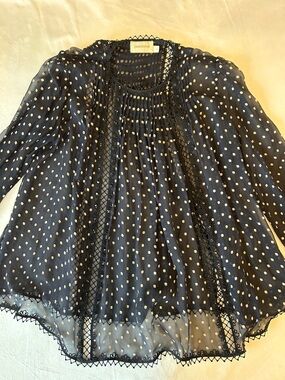 Zimmermann Silk Black and White Polka Dot Lace-Trim Blouse Top 1 generous fit